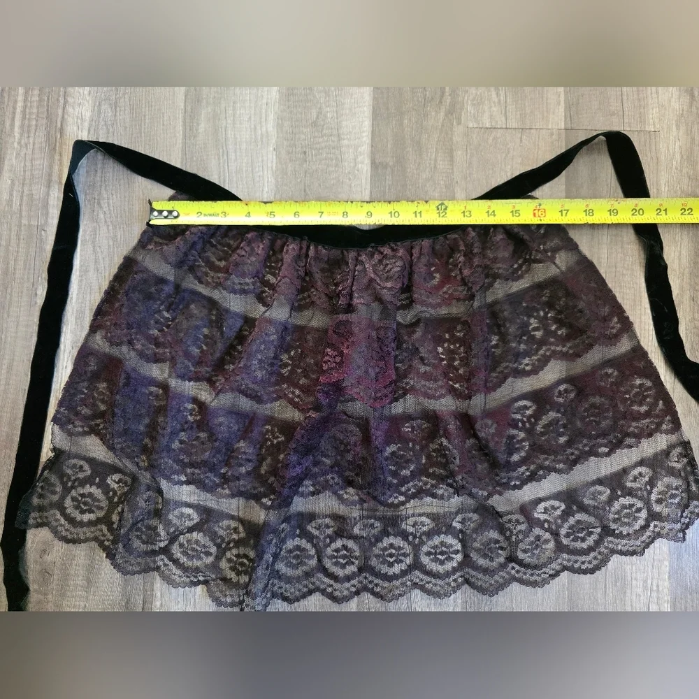 Goth Lace Apron Skirt Lolita Style Brown Velvet Sash Tie Waist Belt Whimsigoth